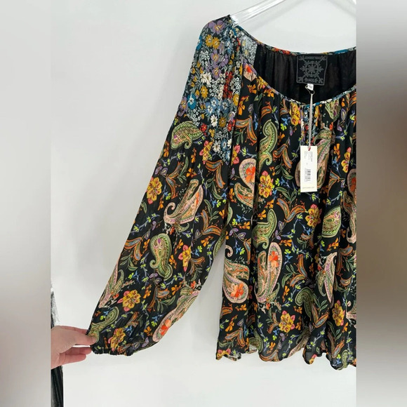 NWT Johnny Was Adela Paisley Print Mixed Long Sleeve Top in Black Multi Large - Picture 5 of 12